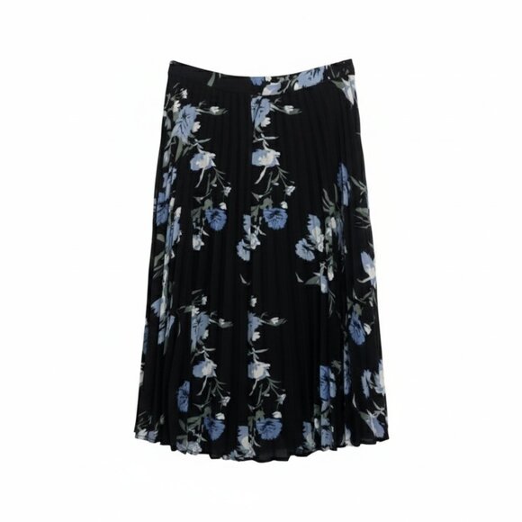 Vince Camuto Black and Blue Floral Pleated A-Line Skirt - Picture 1 of 6